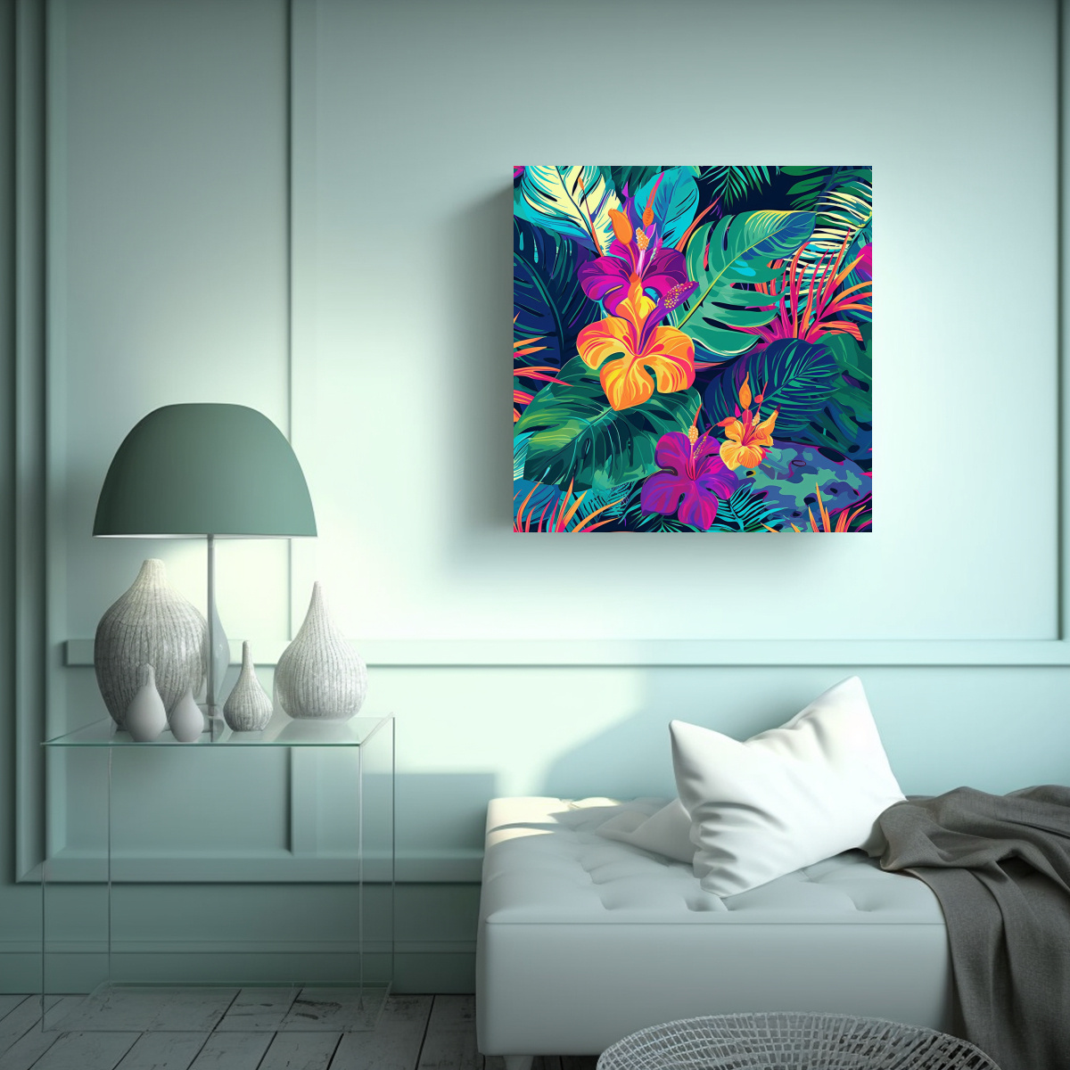CUADRO DECORATIVO TROPICAL EN LIENZO DE TELA 80X80 CM - 2