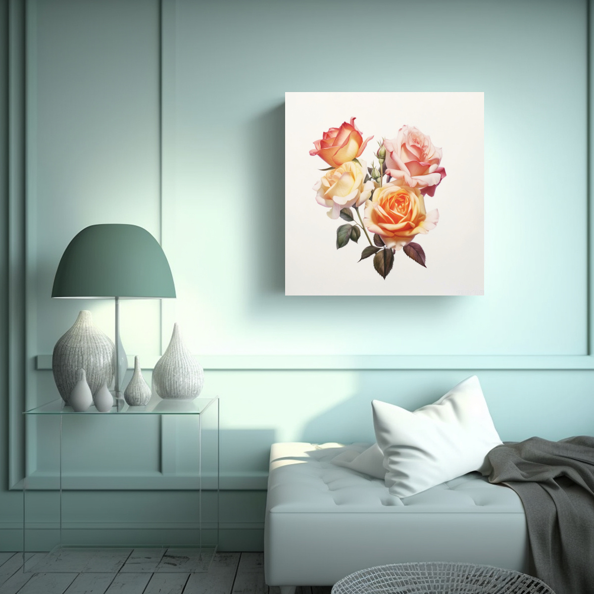 MURAL CONCEPTUAL DE ARTE DE PARED CON ROSAS EN 100X100 CM - 2
