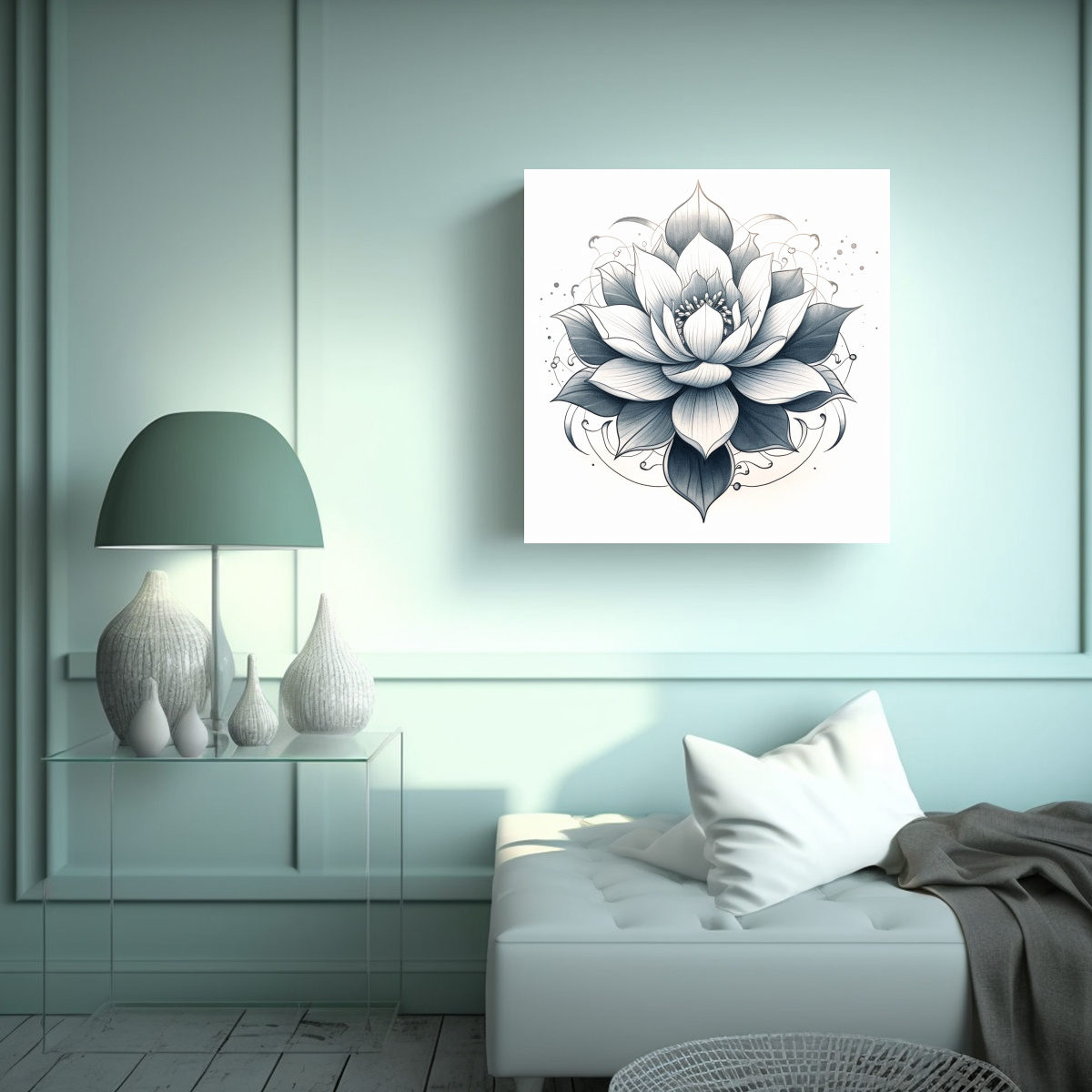 CUADRO DECORATIVO DE LOTO ASIÁTICO EN ESTILO 100X100 CM - 2