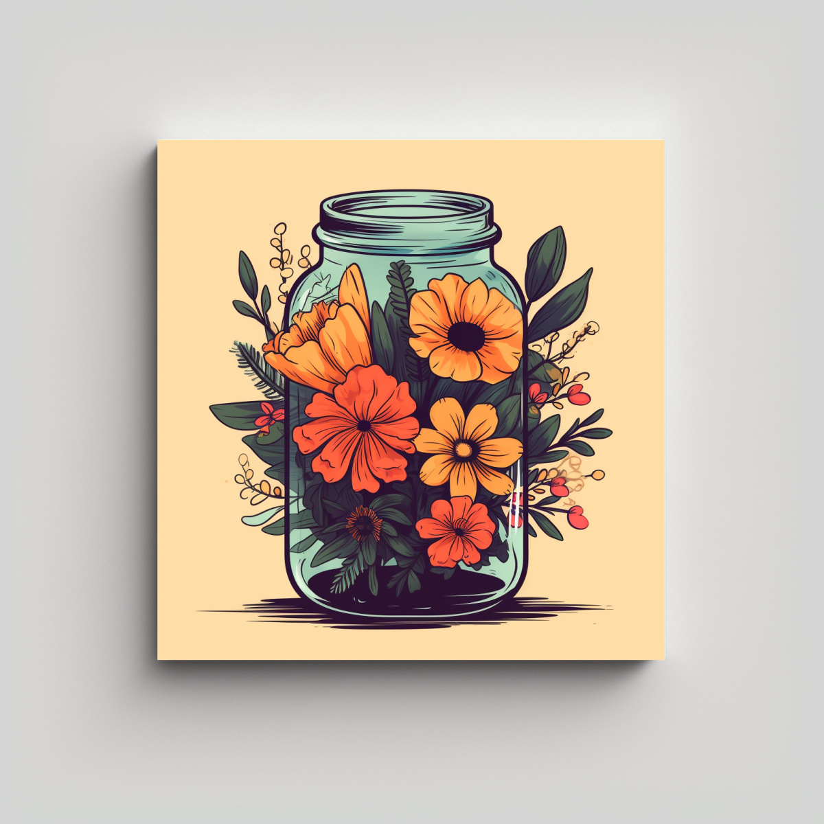 CUADRO DECORATIVO RETRO DE FLORES EN JARRA PARA 100X100 CM - 1