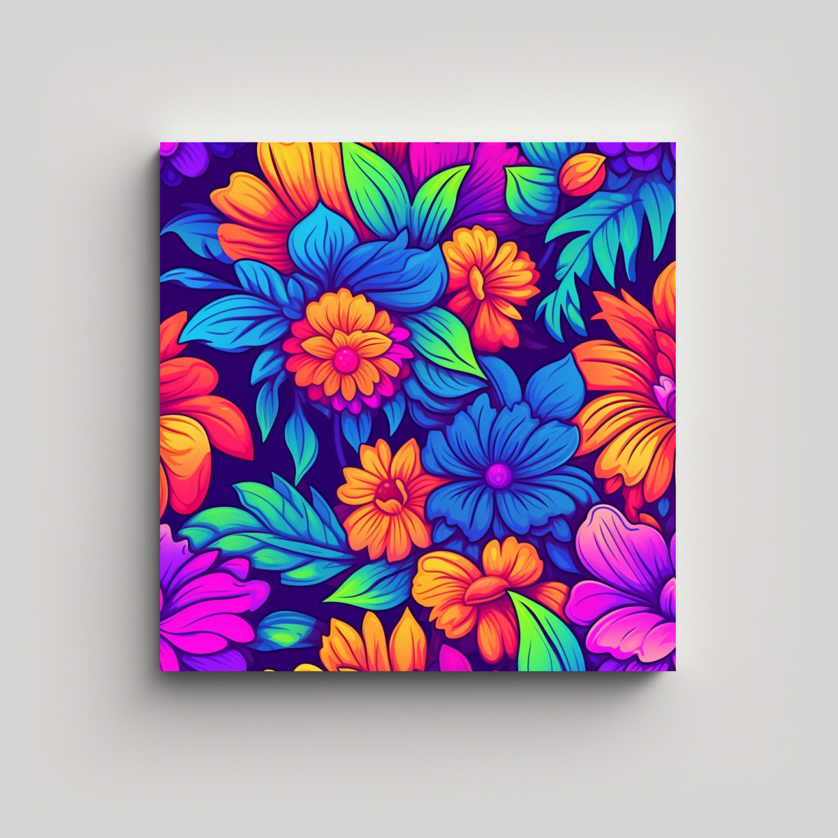 CUADRO DE INTERIORES ESTILO LISA FRANK CON FLORES 50X50 CM - 1