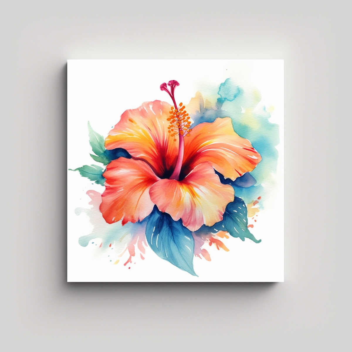 CUADRO DECORATIVO DE HIBISCO TROPICAL EN 40X40 CM - 1