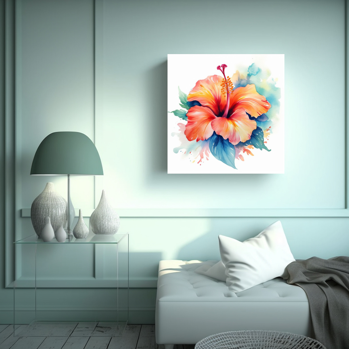 CUADRO DECORATIVO DE HIBISCO TROPICAL EN 40X40 CM - 2