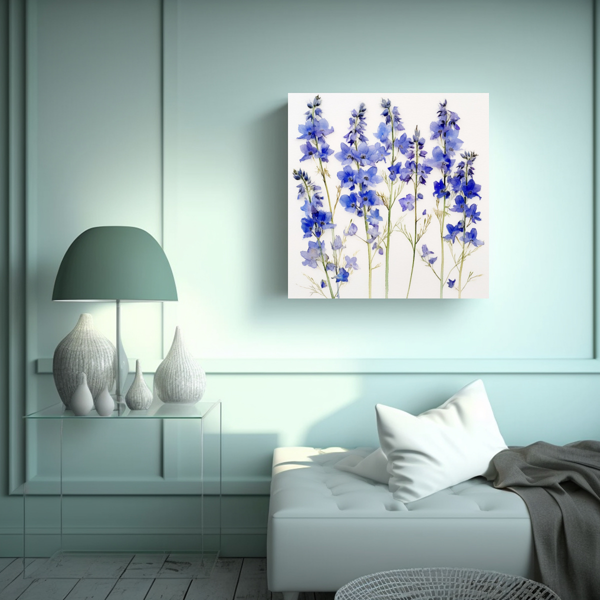 CUADRO SUBLIMADO DE DELPHINIUM: FLORES ACUARELA 50X50 CM - 2