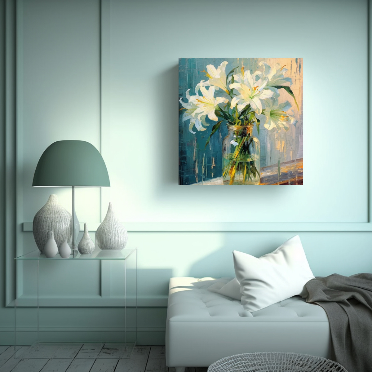 CUADRO ARTE DE PARED: LIRIOS BLANCOS DE MONET, 30X30 CM - 2