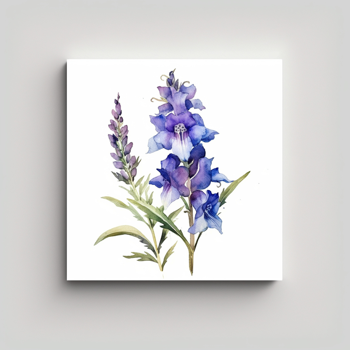 ILUSTRACIÓN ACUARELA LARKSPUR Y CANVA ABSTRACTO 30X30 CM - 1