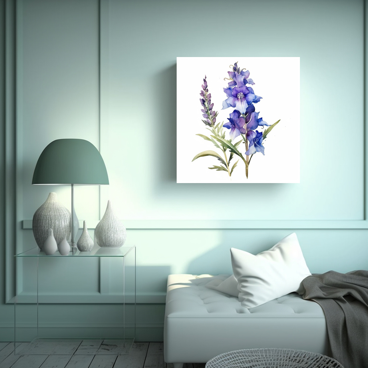 ILUSTRACIÓN ACUARELA LARKSPUR Y CANVA ABSTRACTO 30X30 CM - 2