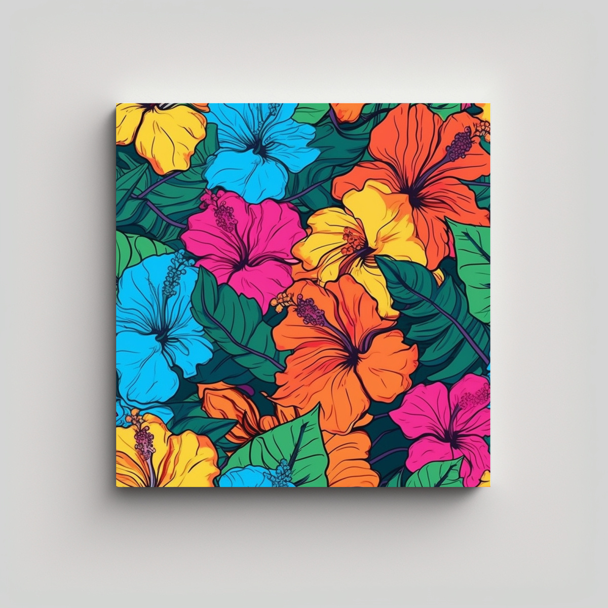 CUADRO DECORATIVO DE HIBISCUS HAWAIANO EN TELA EN 80X80 CM - 1