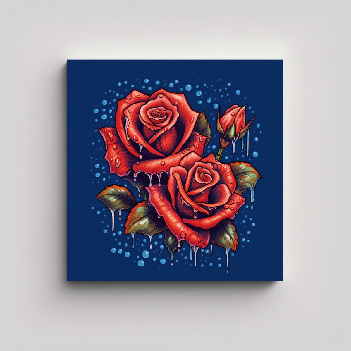 CUADRO CLÁSICO EXPRESIONISTA DE ROSAS COLORIDAS 90X90 CM - 1