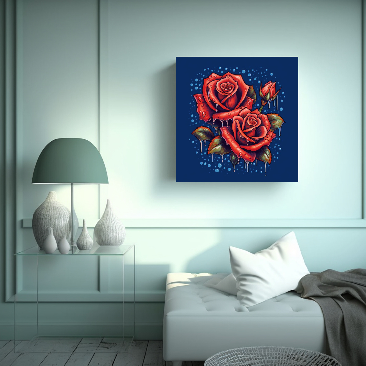 CUADRO CLÁSICO EXPRESIONISTA DE ROSAS COLORIDAS 90X90 CM - 2