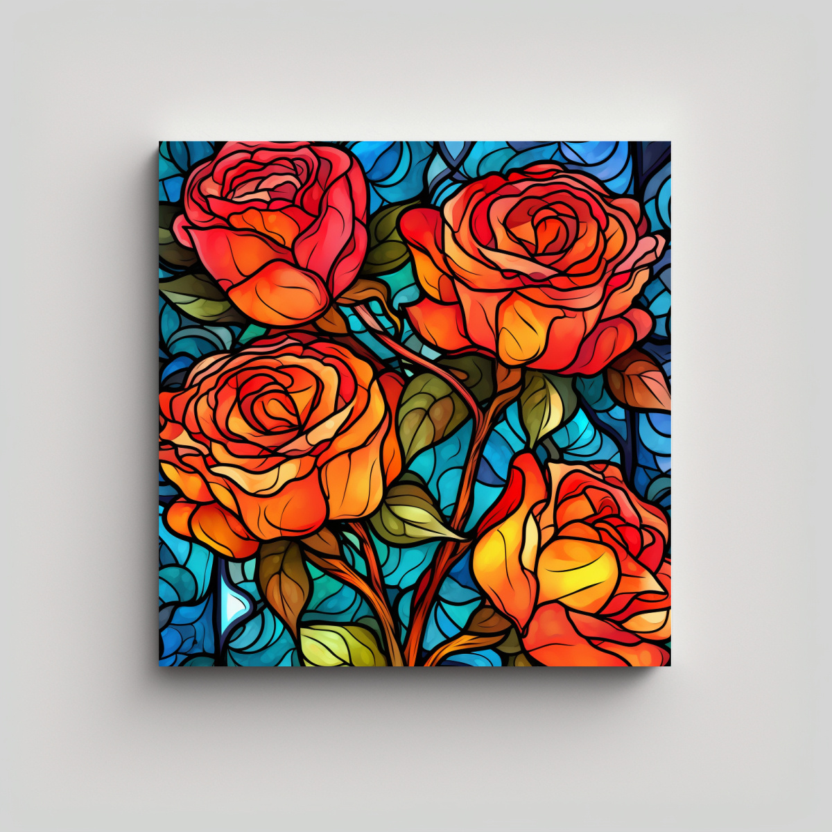 CUADRO MODERNO DE ROSAS EN VITRAL COLORIDO PARA 30X30 CM - 1