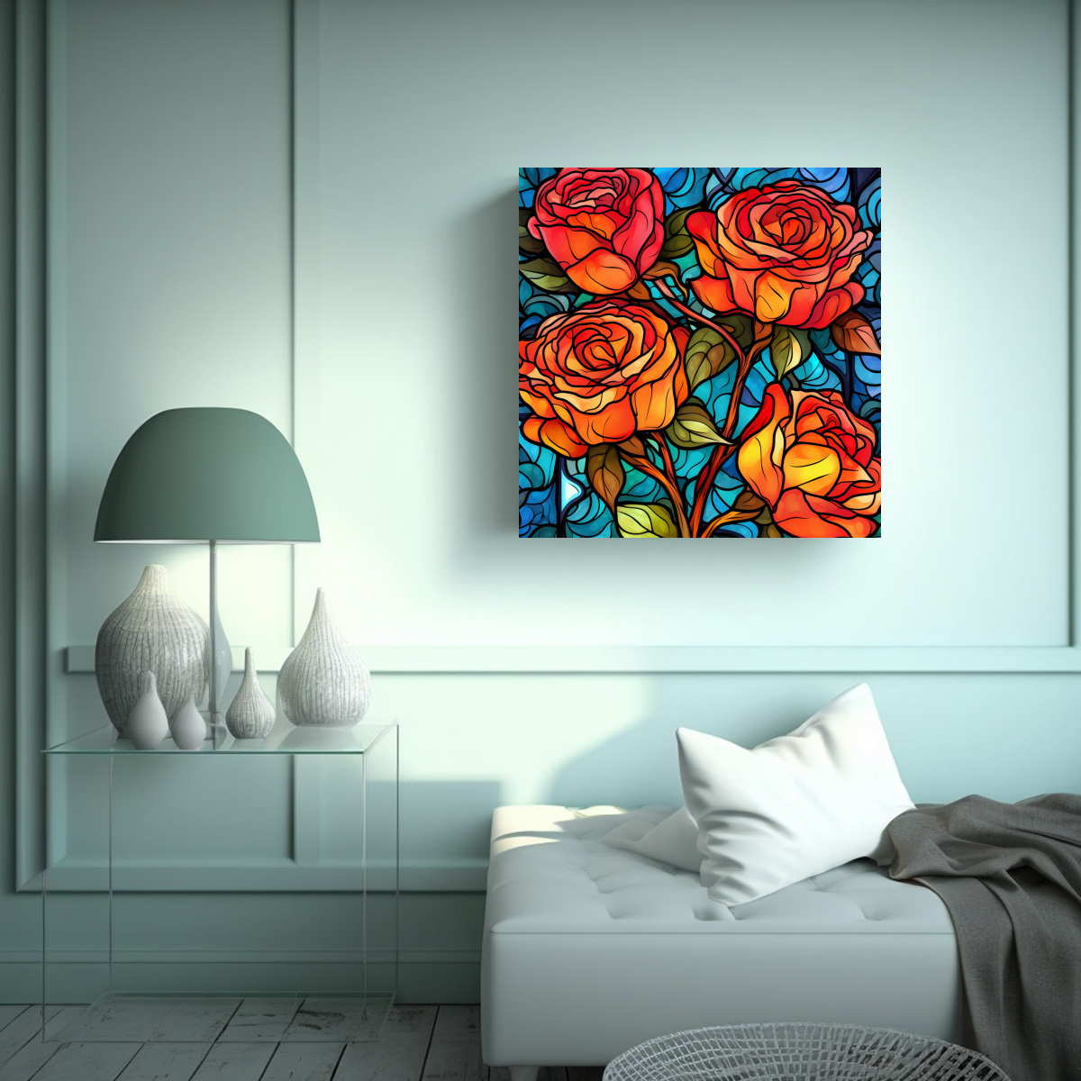 CUADRO MODERNO DE ROSAS EN VITRAL COLORIDO PARA 30X30 CM - 2
