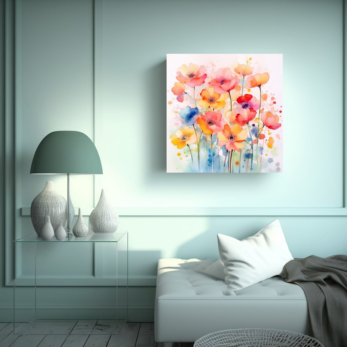 ILUSTRACIÓN DURADERA DE FLORES ACUARELA BOKEH EN 20X20 CM - 2