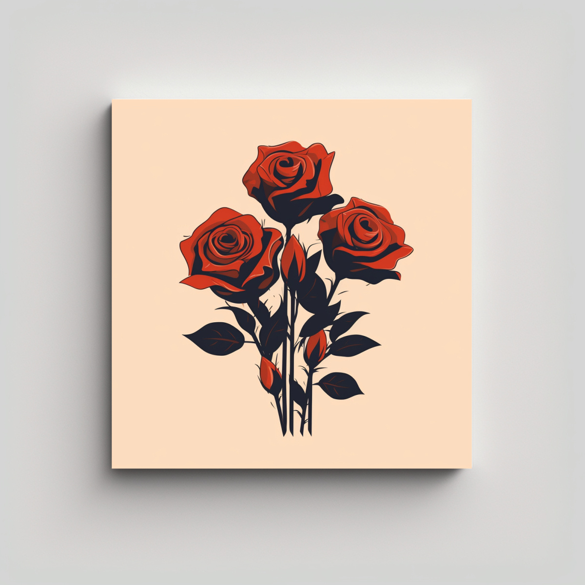 ILUSTRACIÓN MINIMALISTA DE ROSAS ROJAS EN TELA: 20X20 CM - 1