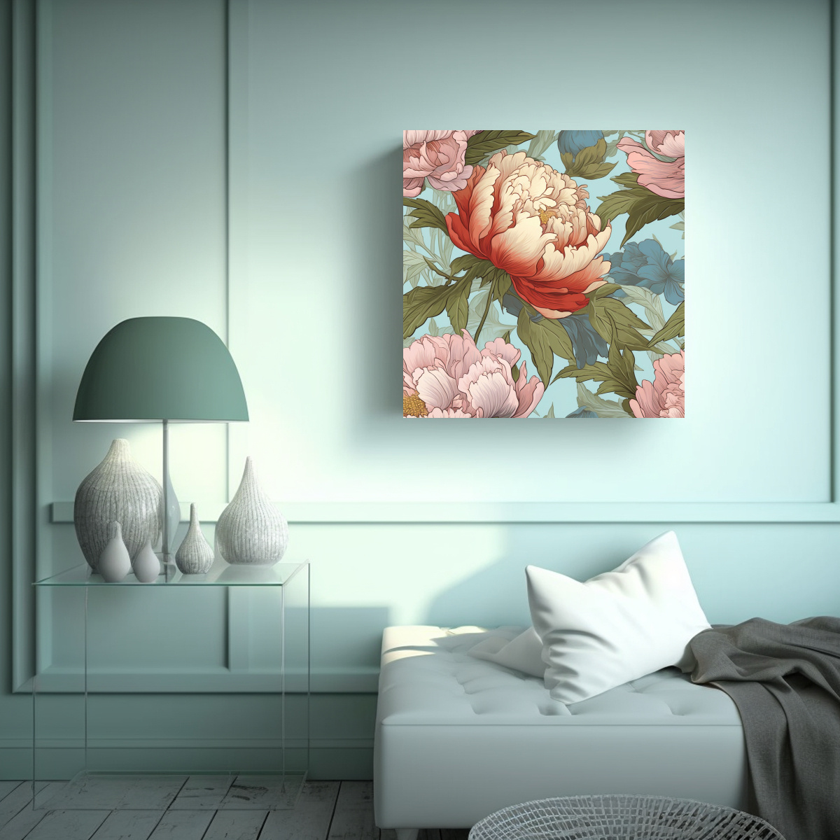 ILUSTRACIÓN RESISTENTE DE PEONÍA EN LIENZO DE 70X70 CM - 2