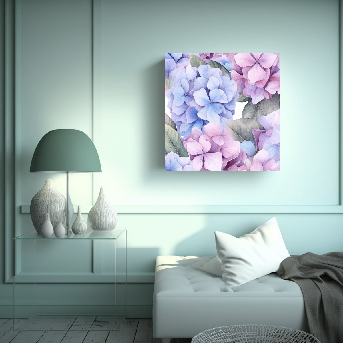 COMPOSICIÓN DE ARTE GRÁFICO CON HYDRANGEA EN 90X90 CM - 2