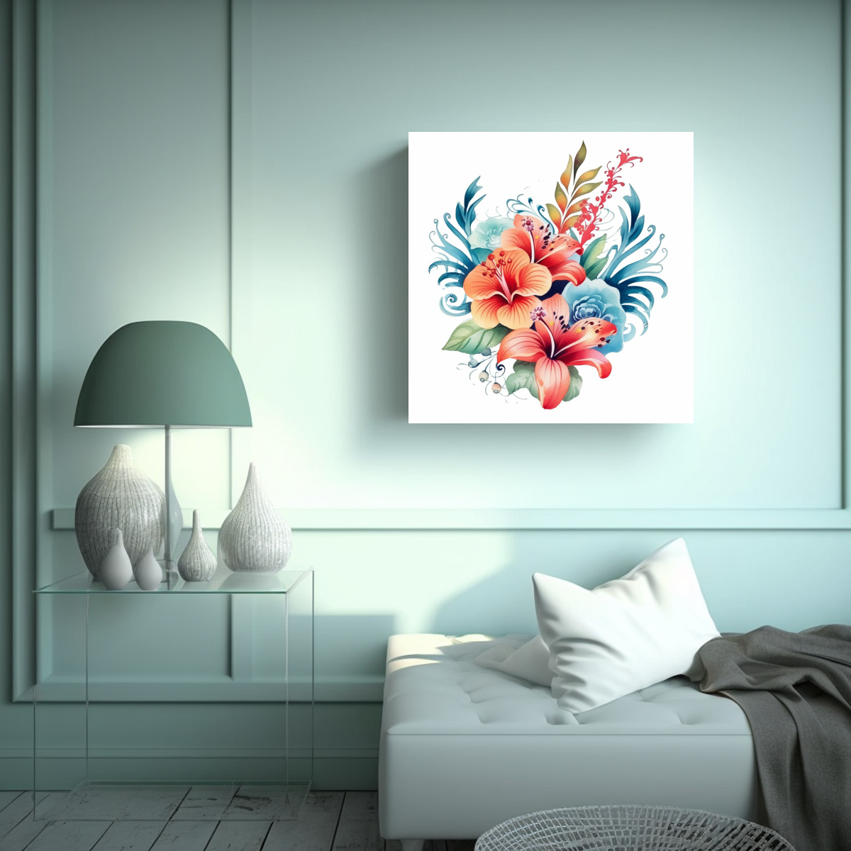 ILUSTRACIÓN ELEGANTE DE POLINESIA EN TELA Y 90X90 CM - 2
