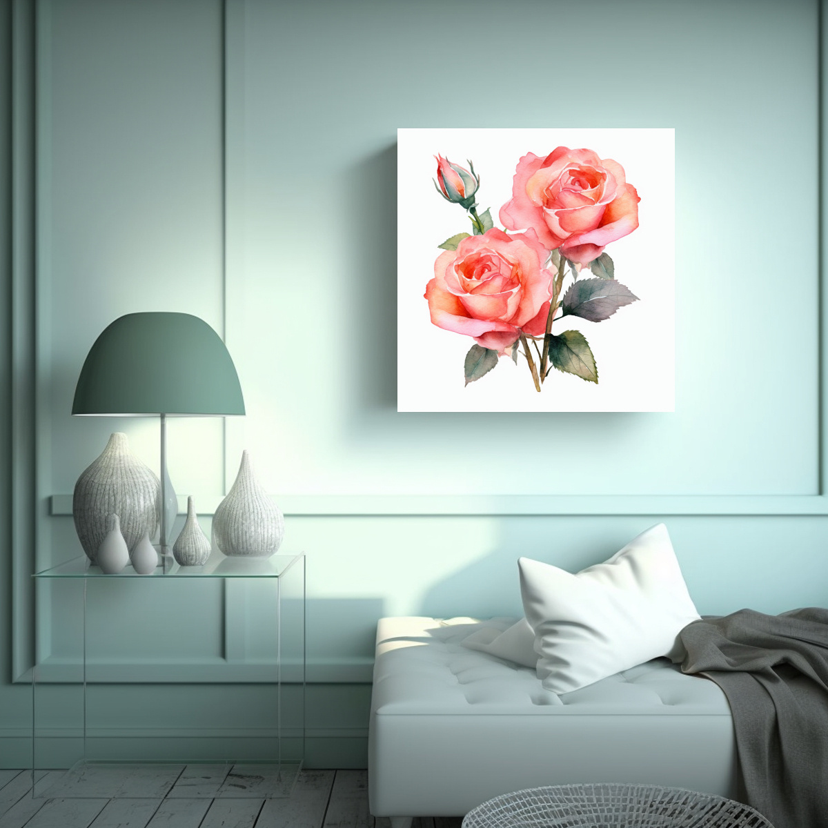 ARTE DE PARED NATURALEZA VIVA CON ROSAS ROSADAS 30X30 CM - 2