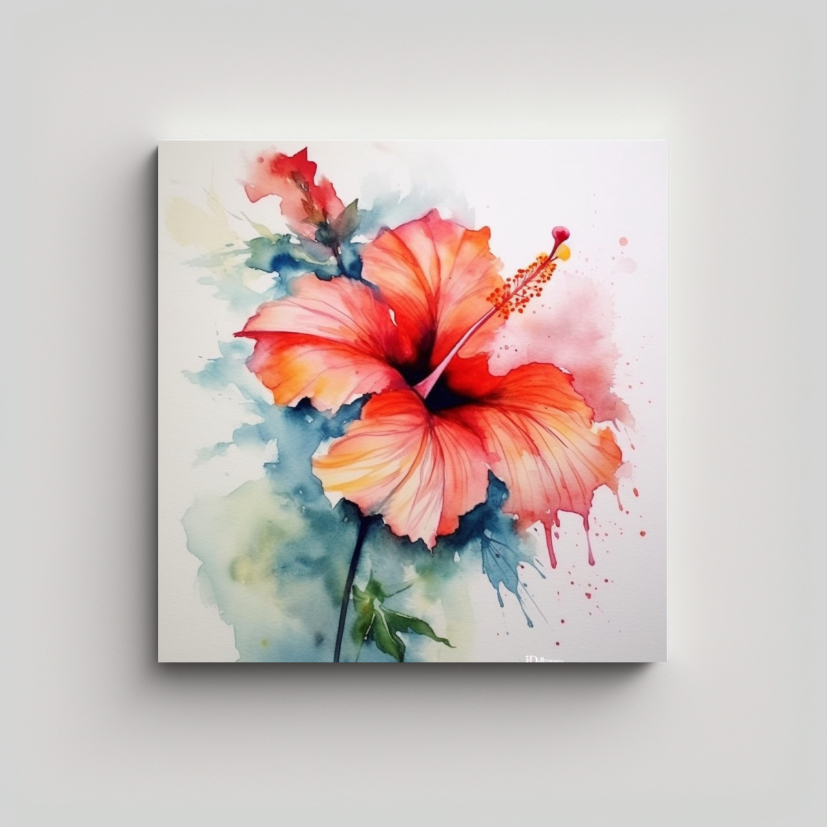 CUADRO ESTÉTICO DE HIBISCUS EN ACUARELA: BELLEZA 70X70 CM - 1