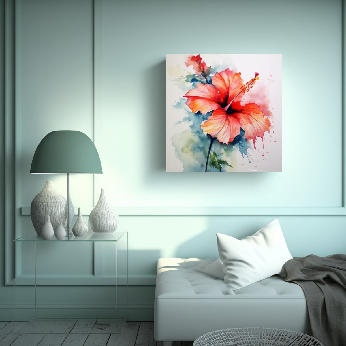 CUADRO ESTÉTICO DE HIBISCUS EN ACUARELA: BELLEZA 70X70 CM - 2