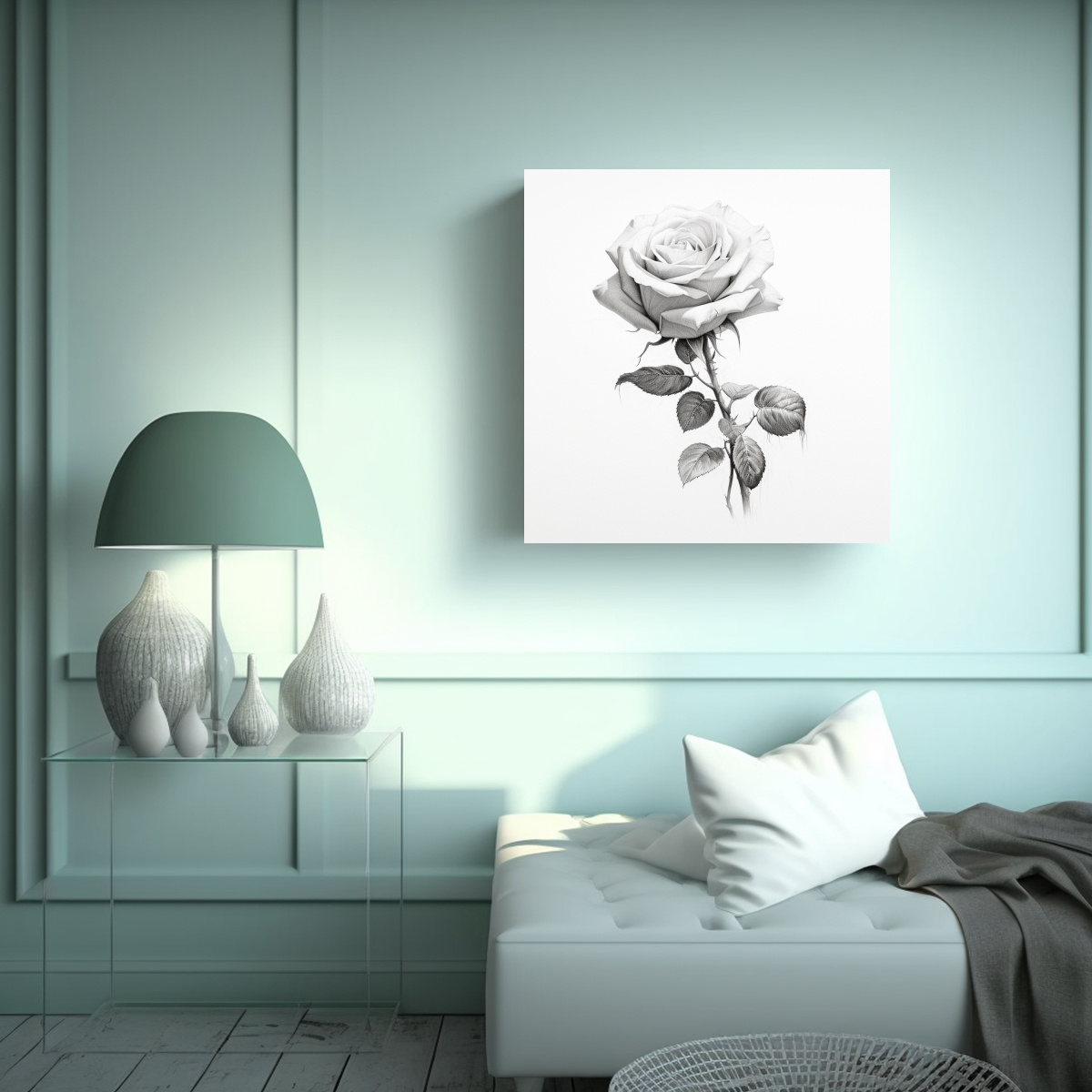 ILUSTRACIÓN DE ROSA EN LÍNEA FINA, ARTE DE 50X50 CM - 2