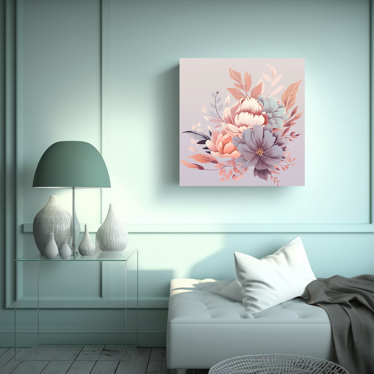 CUADRO DECORATIVO DE SIMETRÍA FLORAL EN PASTEL 30X30 CM - 2