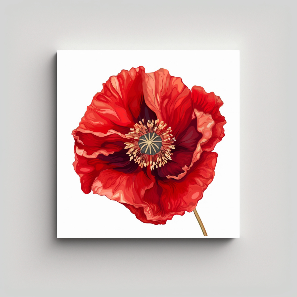 CUADRO ORIENTAL DE AMAPOLAS ROJAS: ESPECTACULAR 80X80 CM - 1