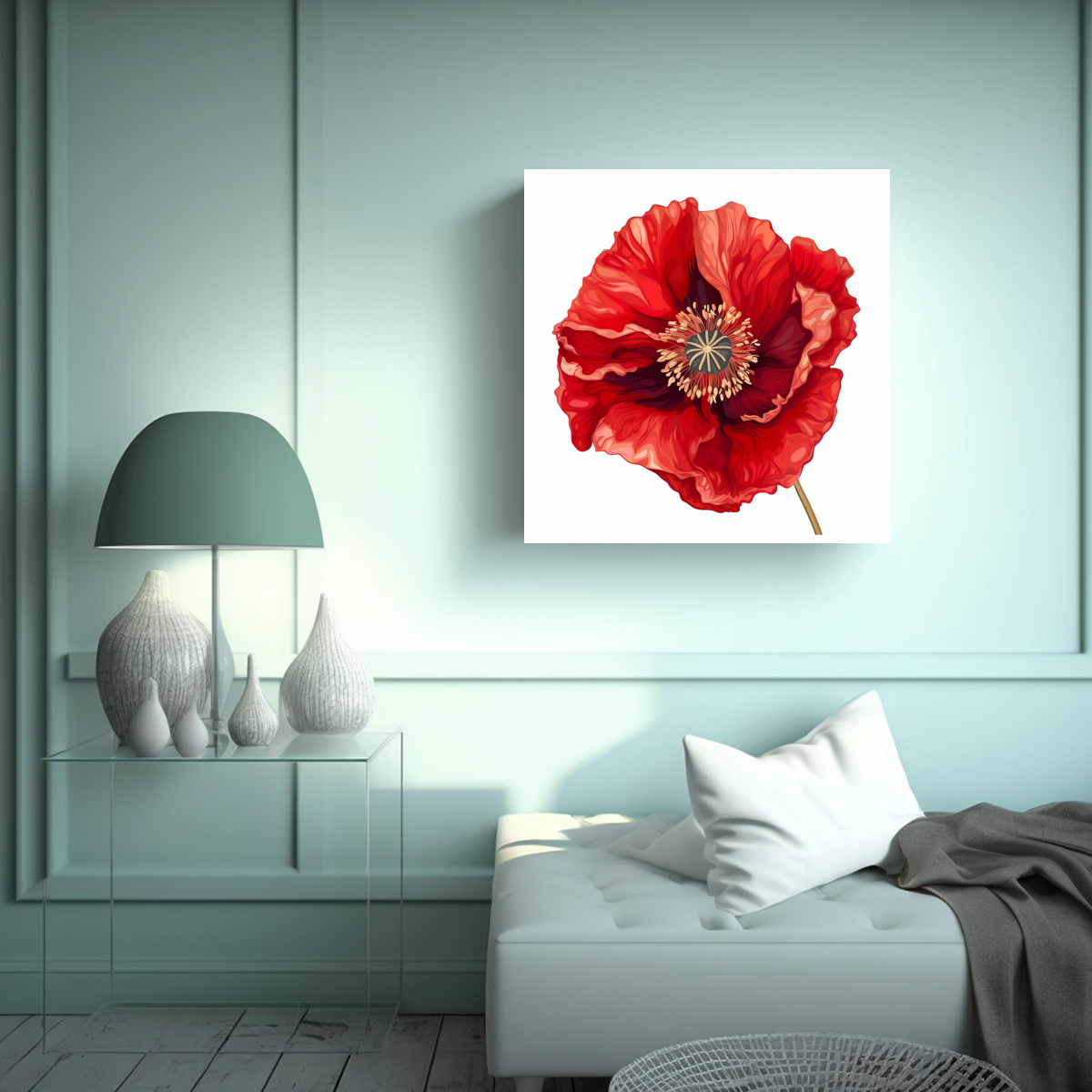 CUADRO ORIENTAL DE AMAPOLAS ROJAS: ESPECTACULAR 80X80 CM - 2