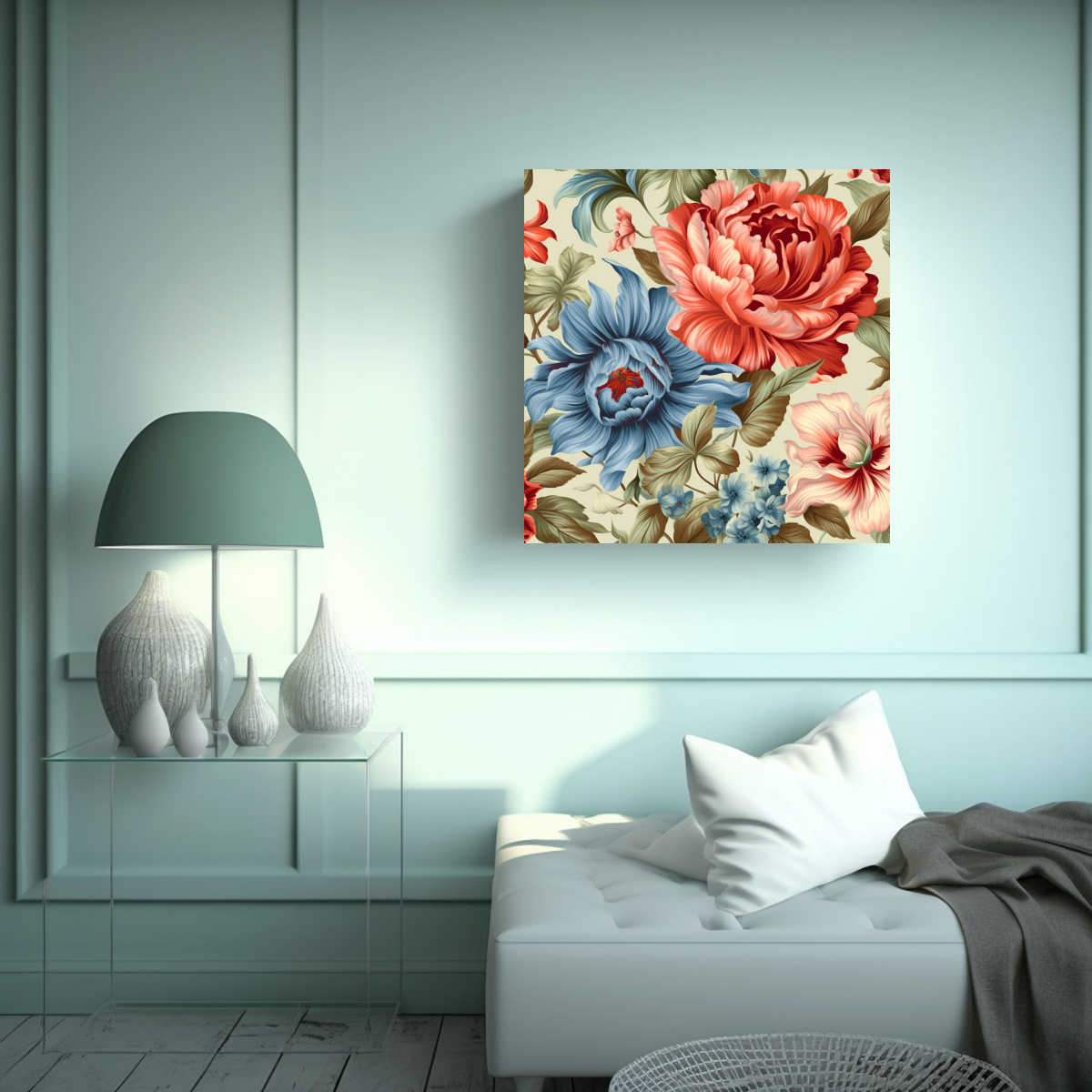 COMPOSICIÓN DE ARTE Y EQUILIBRIO: PATRÓN FLORAL 70X70 CM - 2