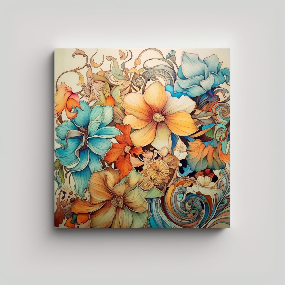 ARMONÍA DE COLORES MODERNA: FLORES ACUARELA EN 90X90 CM - 1