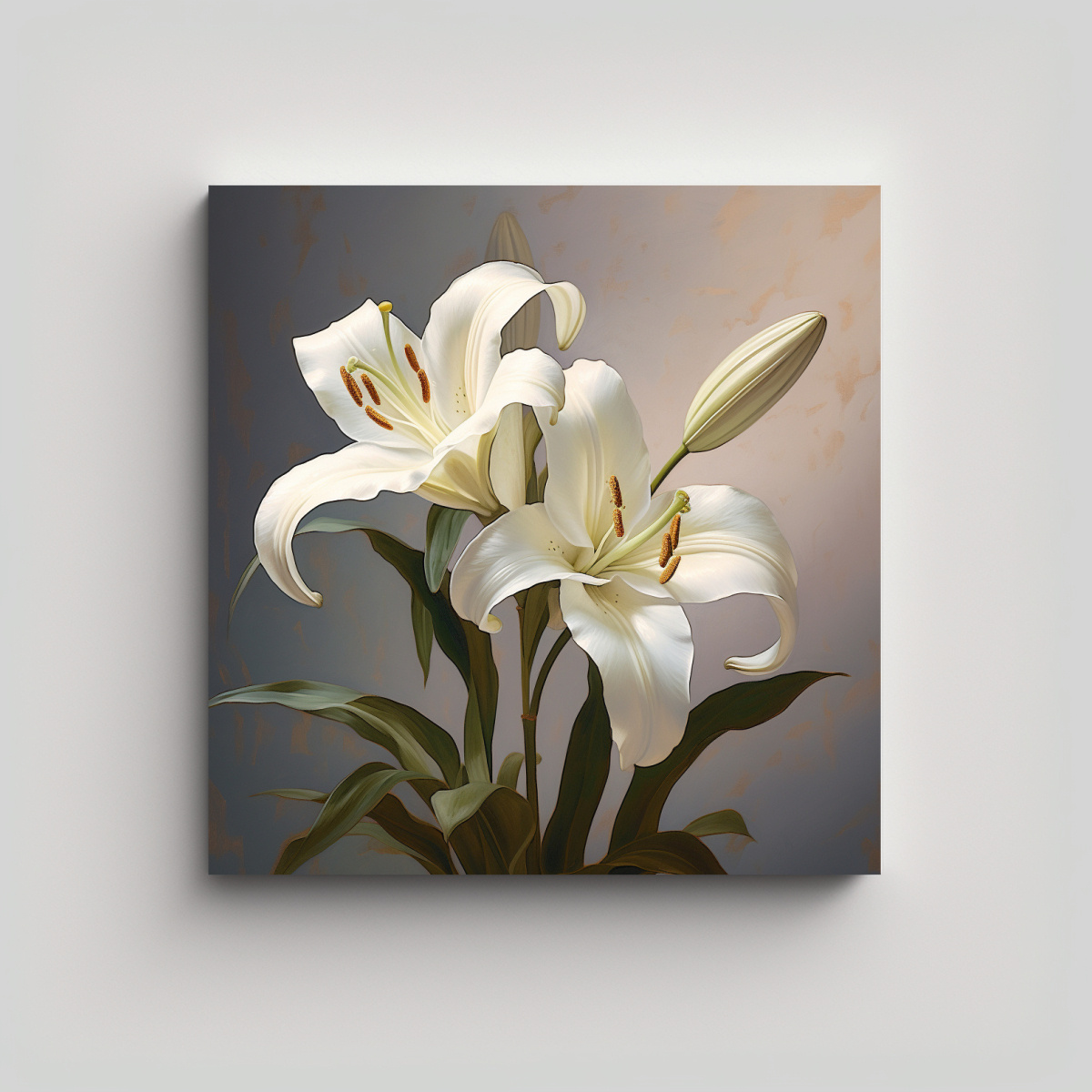 ILUSTRACIÓN DIGITAL DE LIRIOS BLANCOS EN LIENZO 40X40 CM - 1