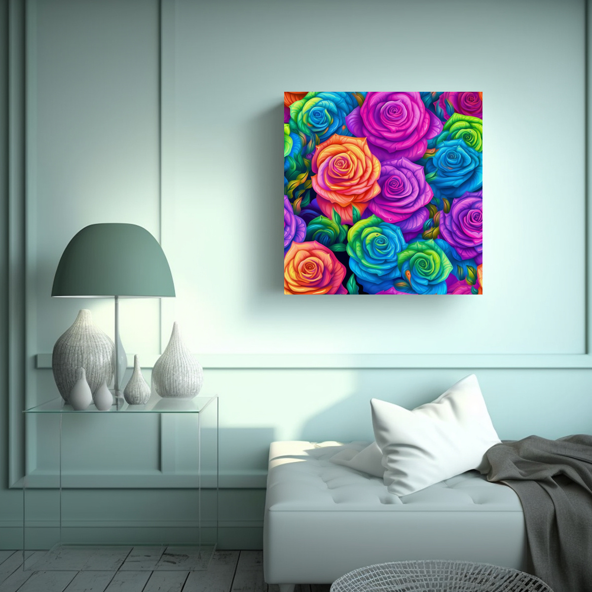 CUADRO ABSTRACTO ARTE GRÁFICO EN HD CON ROSAS 80X80 CM - 2