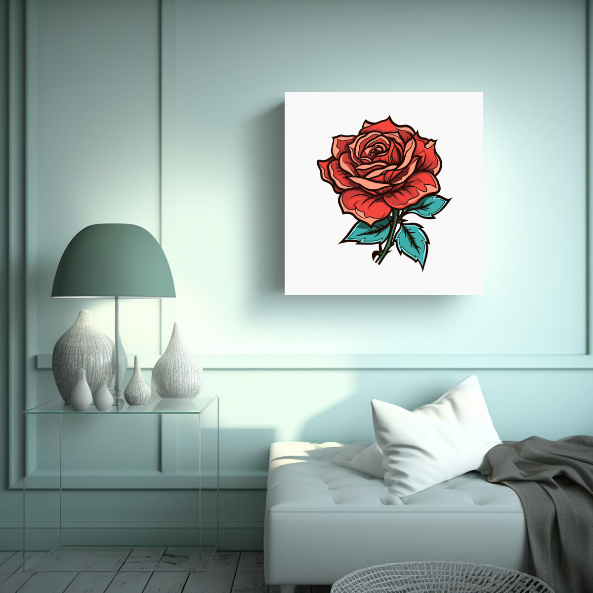 CANVA DE ROSA EN ESTILO CARTOON: CUADRO 80X80 CM - 2