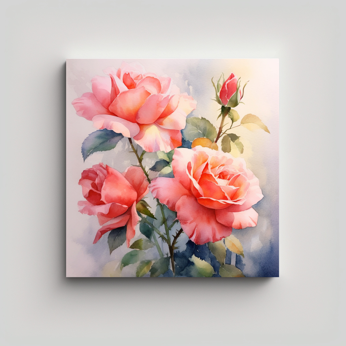 CUADRO ÚNICO DE ROSAS SUELTAS EN ACUARELA SOBRE 60X60 CM - 1