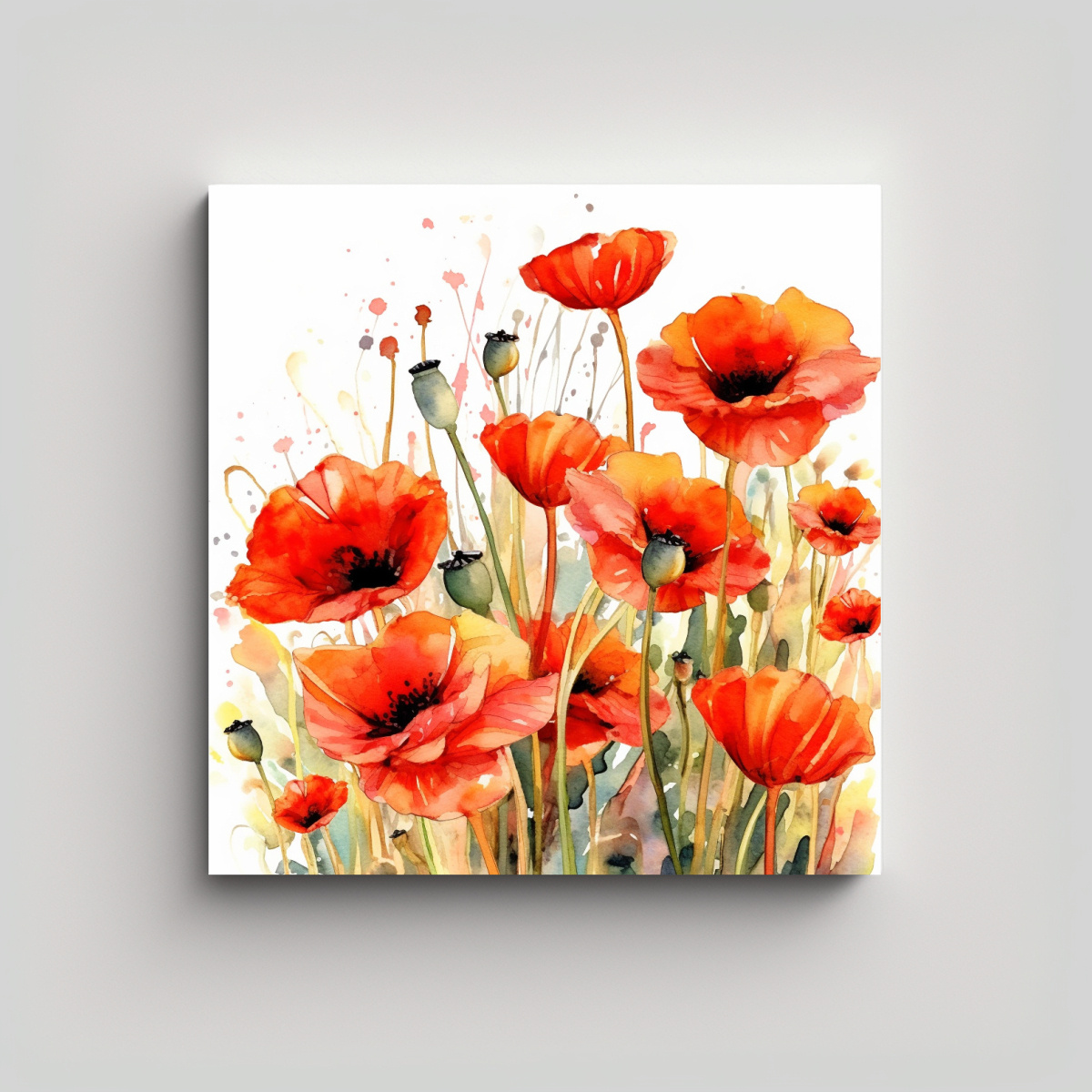 CUADRO ABSTRACTO DE AMAPOLAS EN ACUARELA Y 40X40 CM - 1