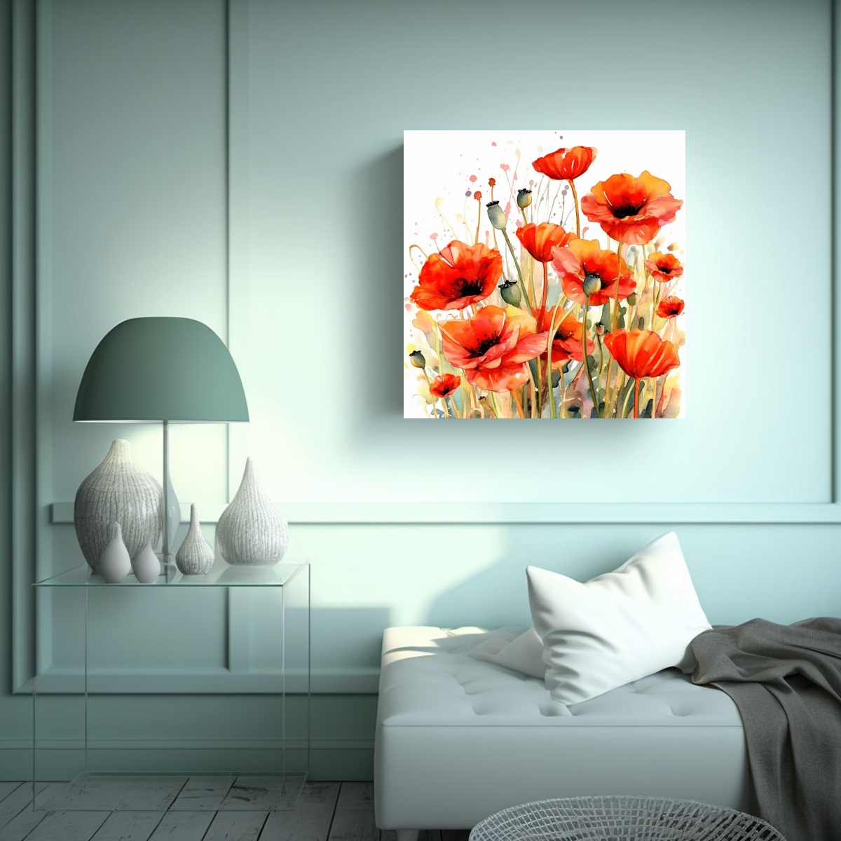 CUADRO ABSTRACTO DE AMAPOLAS EN ACUARELA Y 40X40 CM - 2