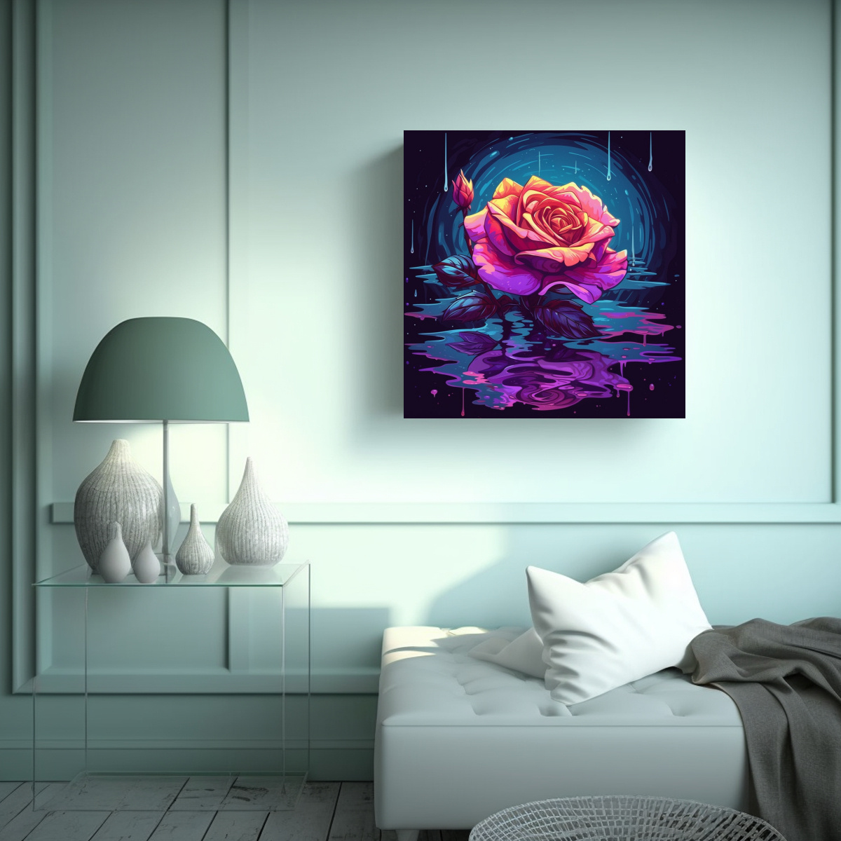 OBRA MAESTRA DE LIENZO CON ILUSTRACIÓN DE ROSA 80X80 CM - 2