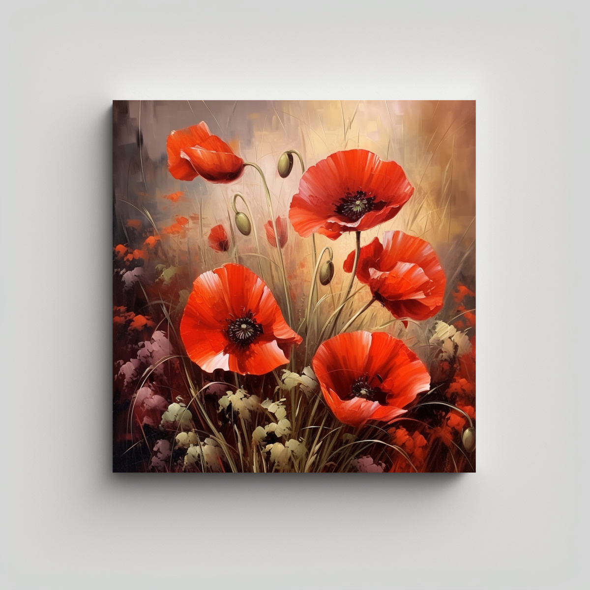 PINTURA AL ÓLEO DE FLORES DE AMAPOLA 9970613744: 90X90 CM - 1
