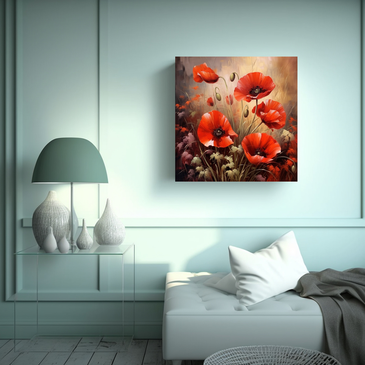 PINTURA AL ÓLEO DE FLORES DE AMAPOLA 9970613744: 90X90 CM - 2