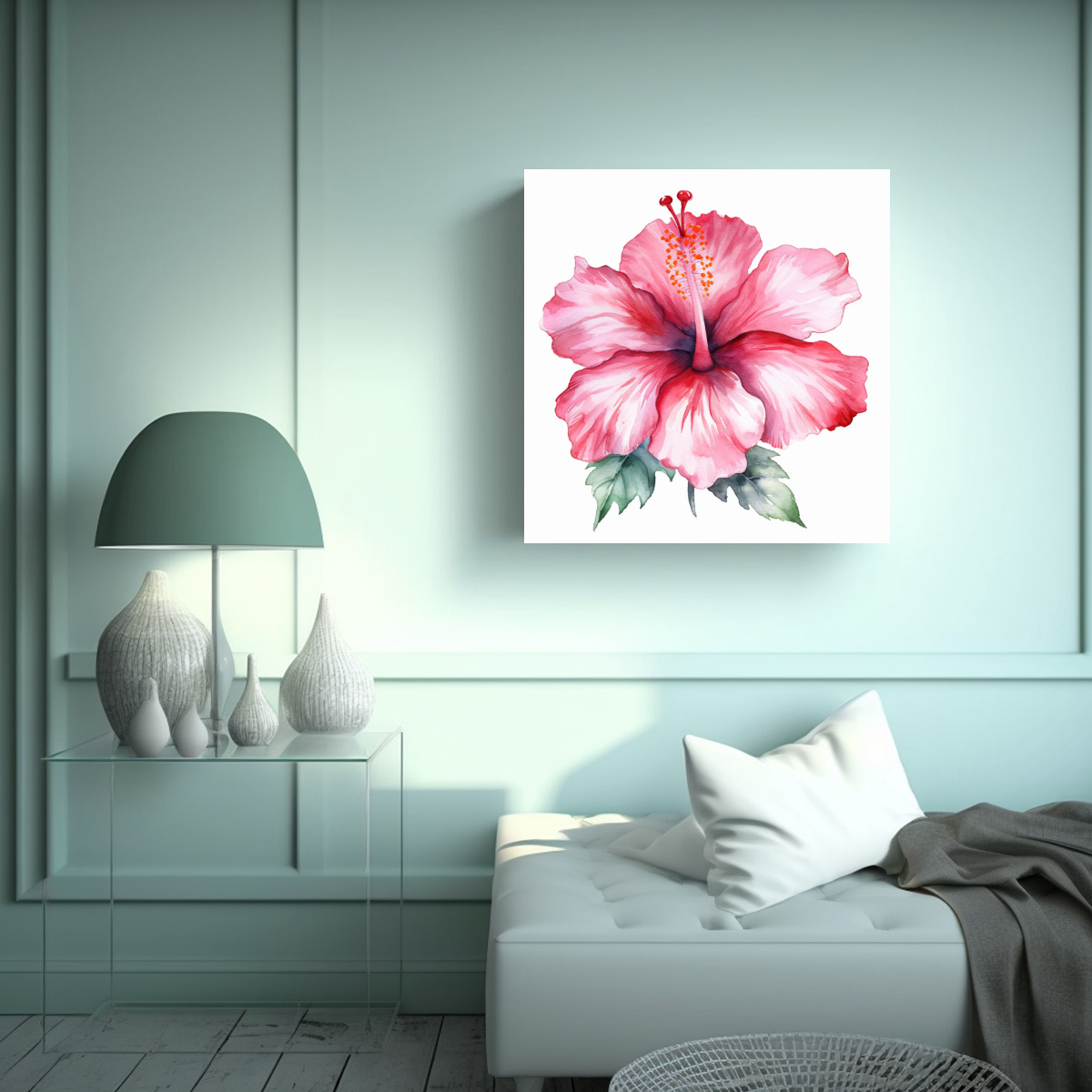 CUADRO DECORATIVO HIBISCUS ONE: ARTE ACUARELA 80X80 CM - 2