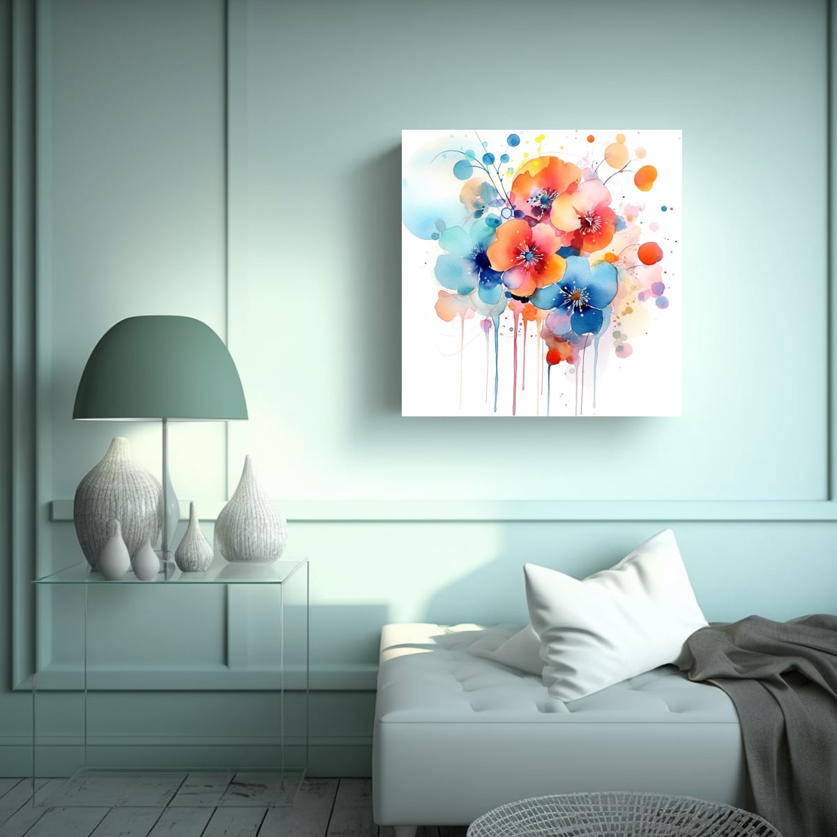 CUADRO LUMINOSO DE FLORES ABSTRACTAS: 80X80 CM - 2
