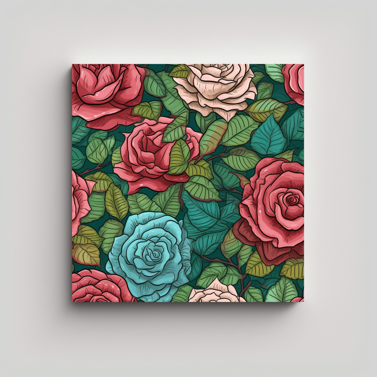 PATRÓN DE JARDÍN DE ROSAS Y ARTE INSPIRADOR DE 90X90 CM - 1