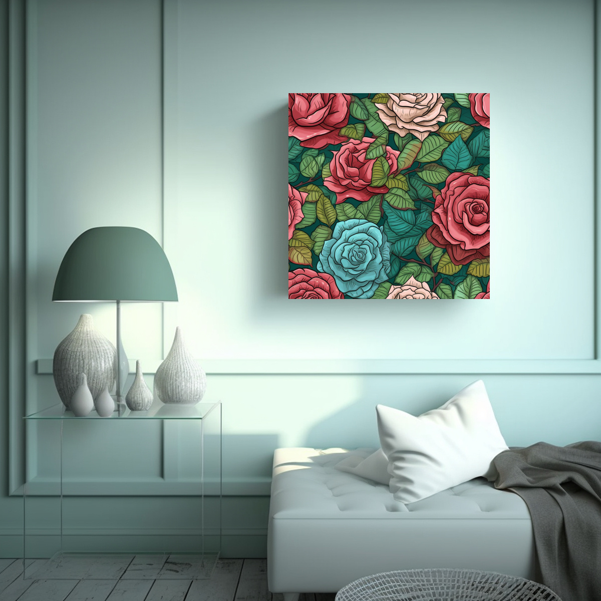 PATRÓN DE JARDÍN DE ROSAS Y ARTE INSPIRADOR DE 90X90 CM - 2