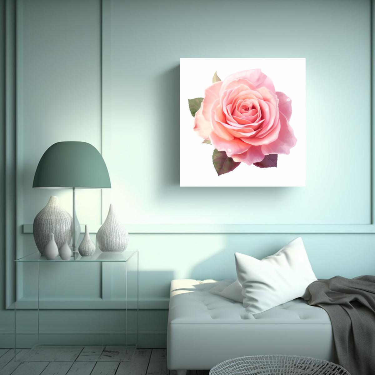ROSA DELICADA EN LIENZO ABSTRACTO: CUADRO 90X90 CM - 2