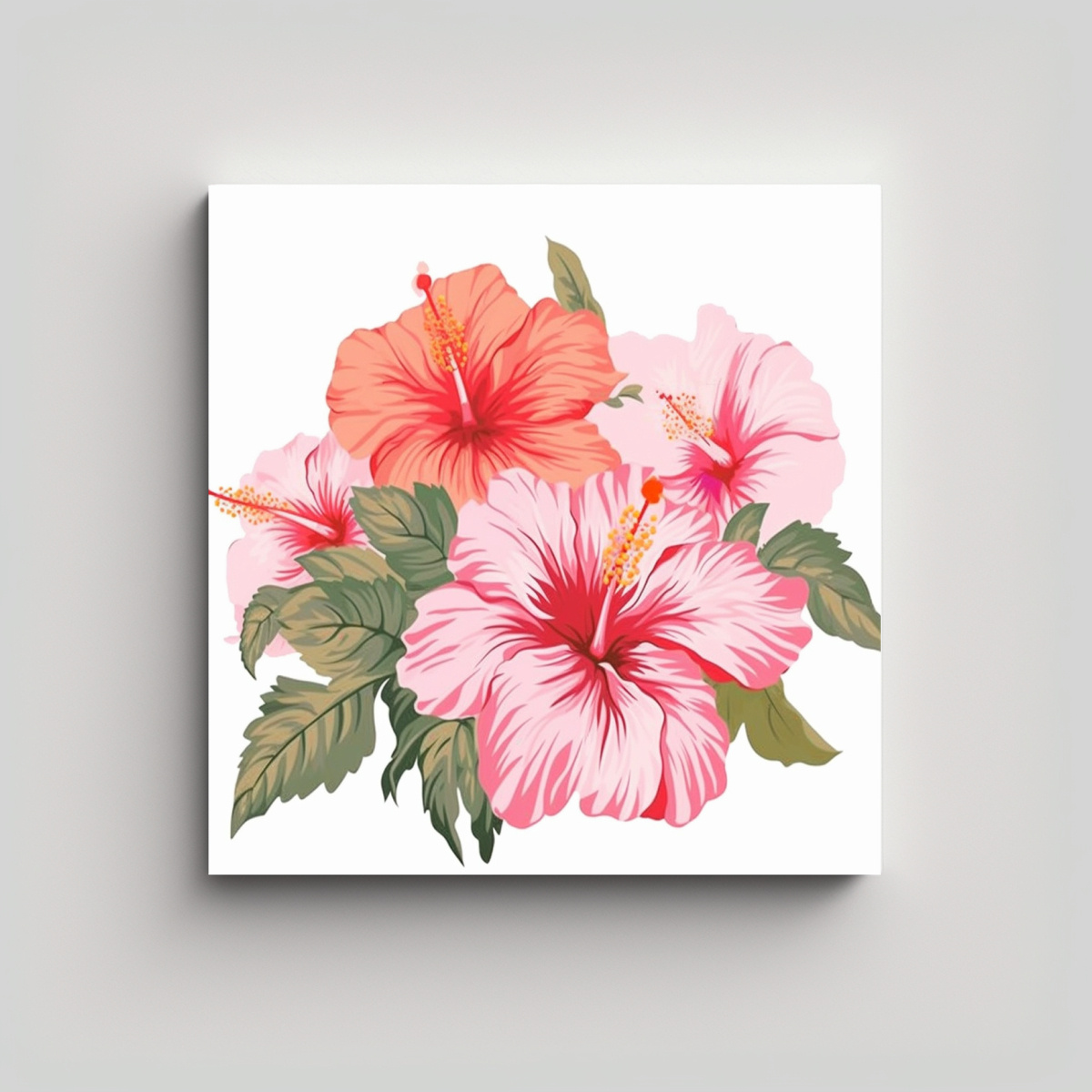 CUADRO DECORATIVO FLORAL: LIENZO DE HIBISCUS Y 80X80 CM - 1