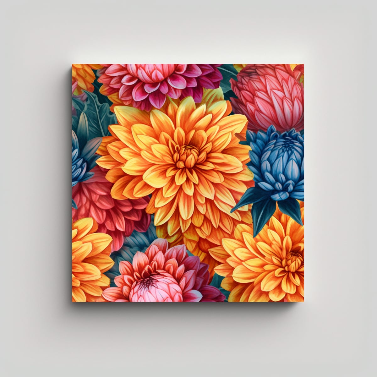 ELEGANTE LIENZO CON HERMOSO DETALLE DE DAHLIAS EN 80X80 CM - 1