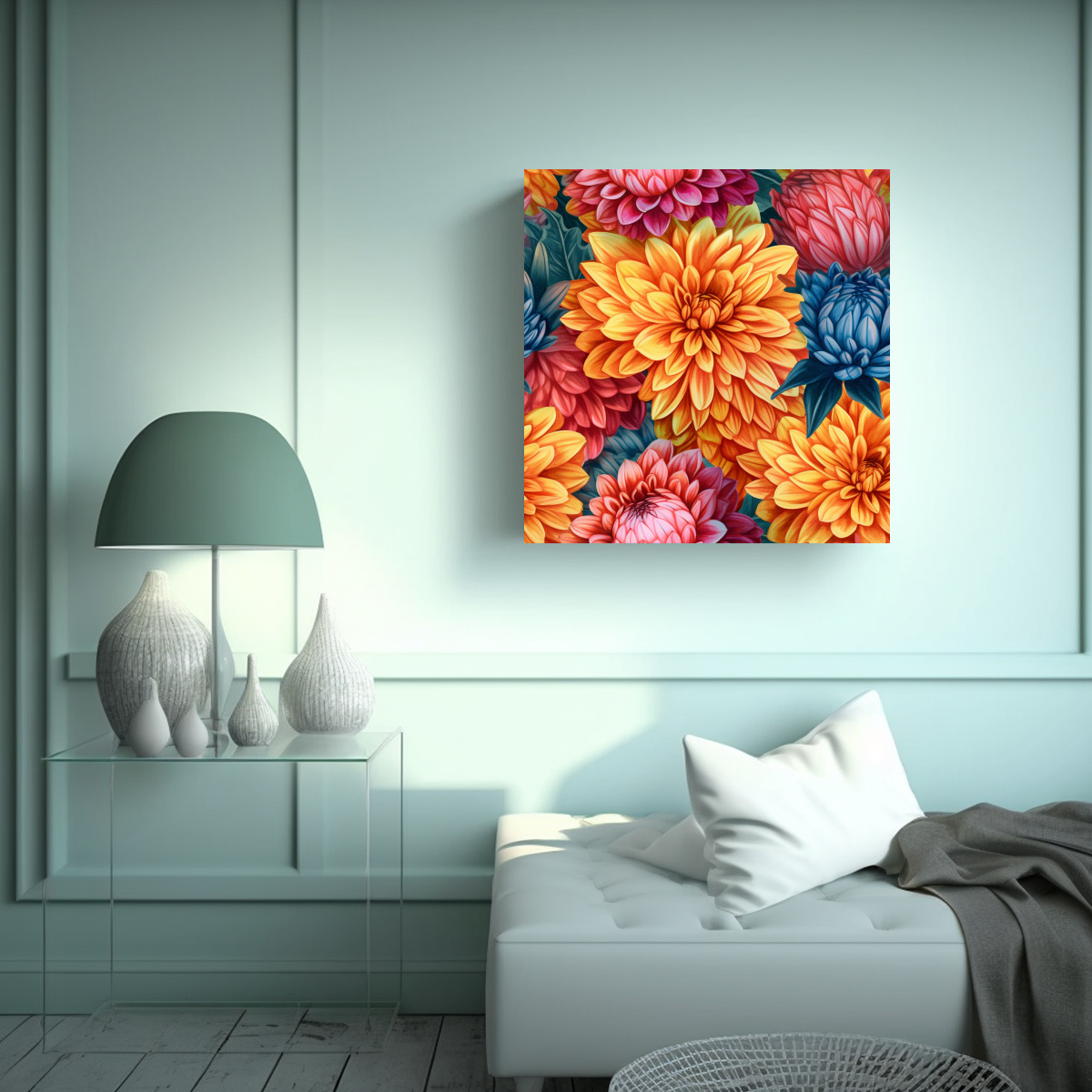 ELEGANTE LIENZO CON HERMOSO DETALLE DE DAHLIAS EN 80X80 CM - 2