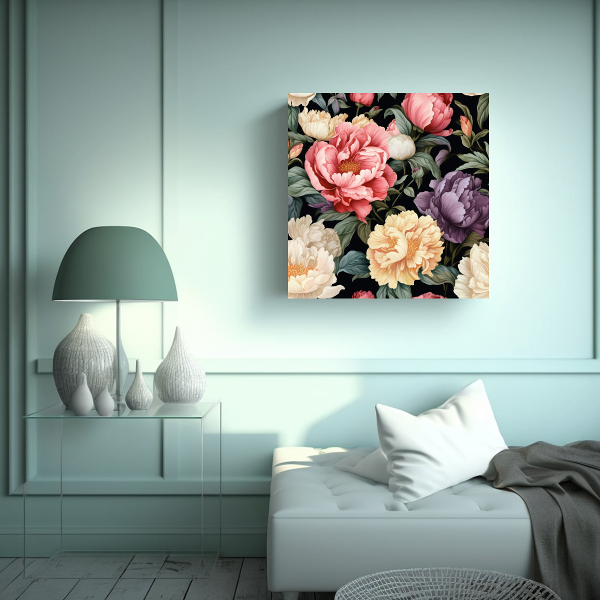 LIENZO VANGUARDIA PROFUNDIDAD CON PEONÍAS EN 70X70 CM - 2
