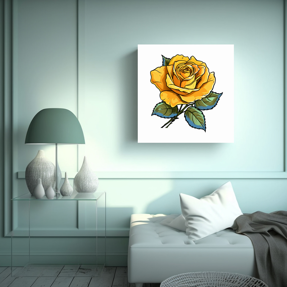 CUADRO MODERNO DE ROSA AMARILLA: PERSONALIDAD EN 80X80 CM - 2