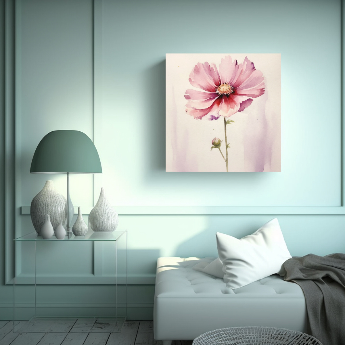 3 HERMOSAS FLORES ACUARELA EN LIENZO DE FORMA 20X20 CM - 2